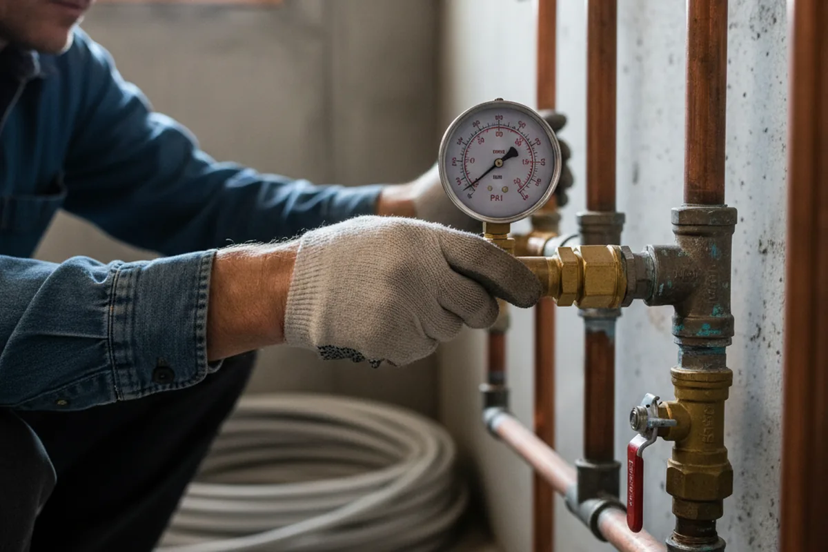 Pressure testing a repaired line during Water Line Repair in Abell